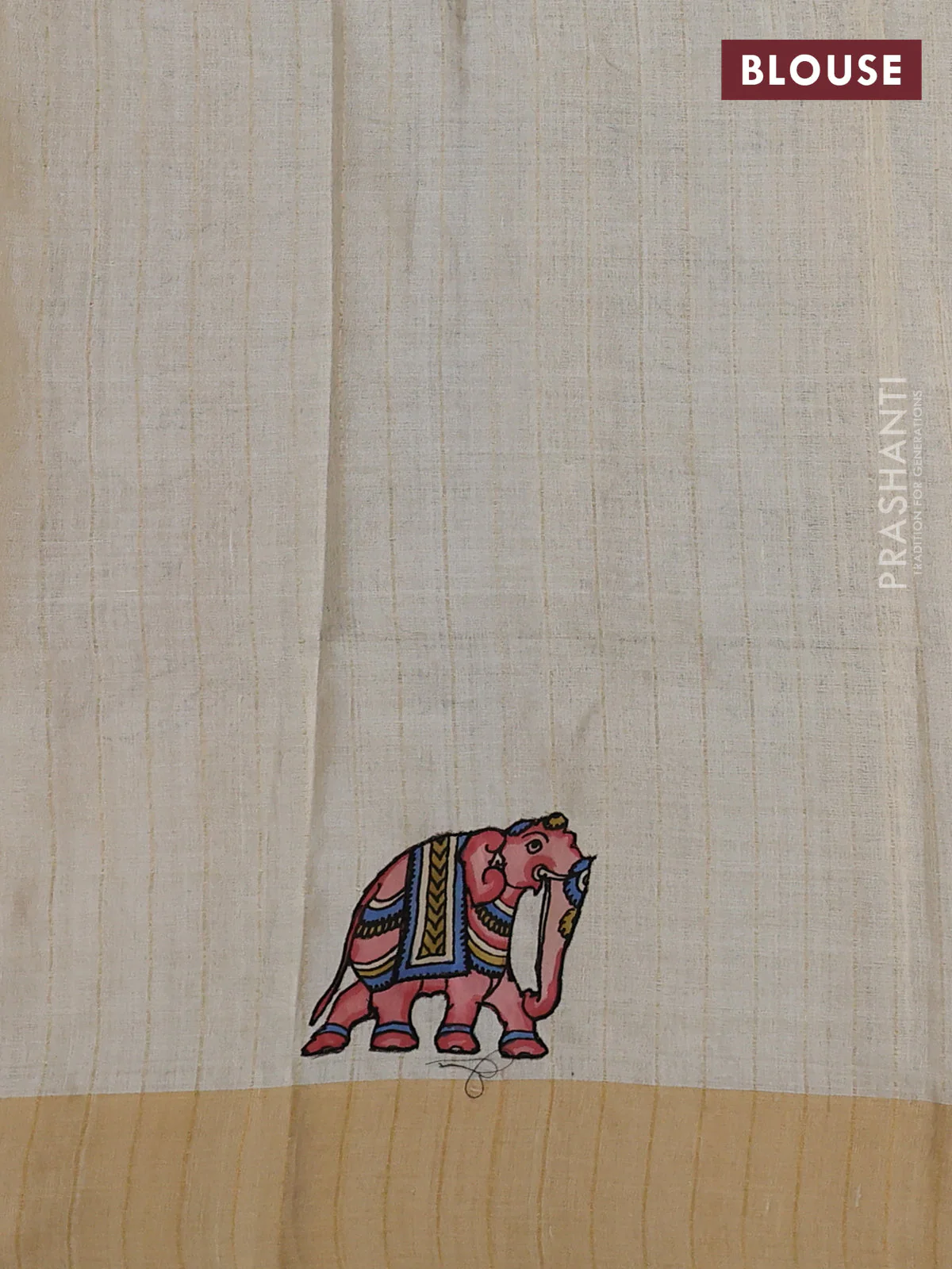 Pure tussar silk saree cream with kalamkari applique work - Image 3