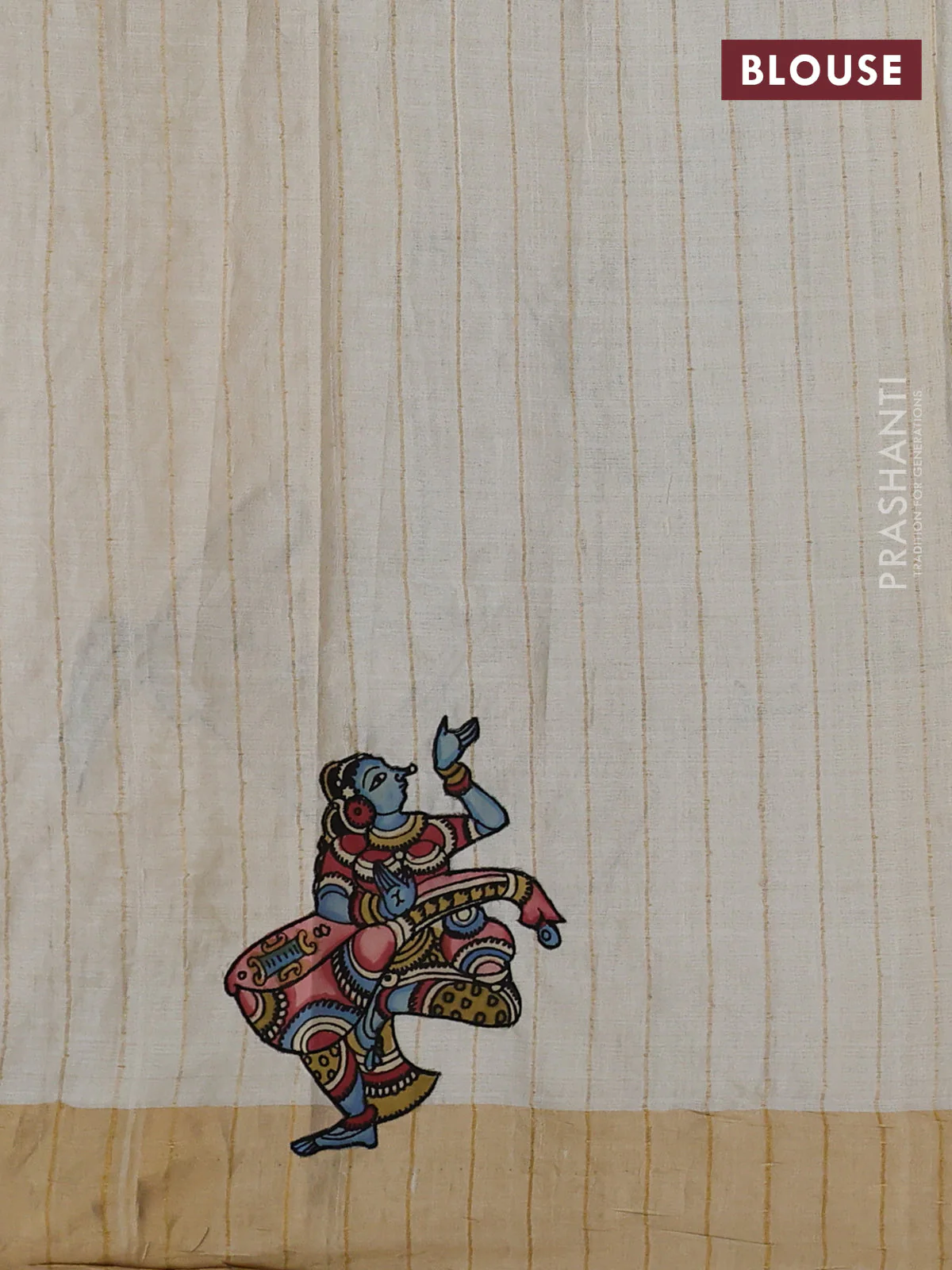 Pure tussar silk saree cream with kalamkari applique work - Image 3