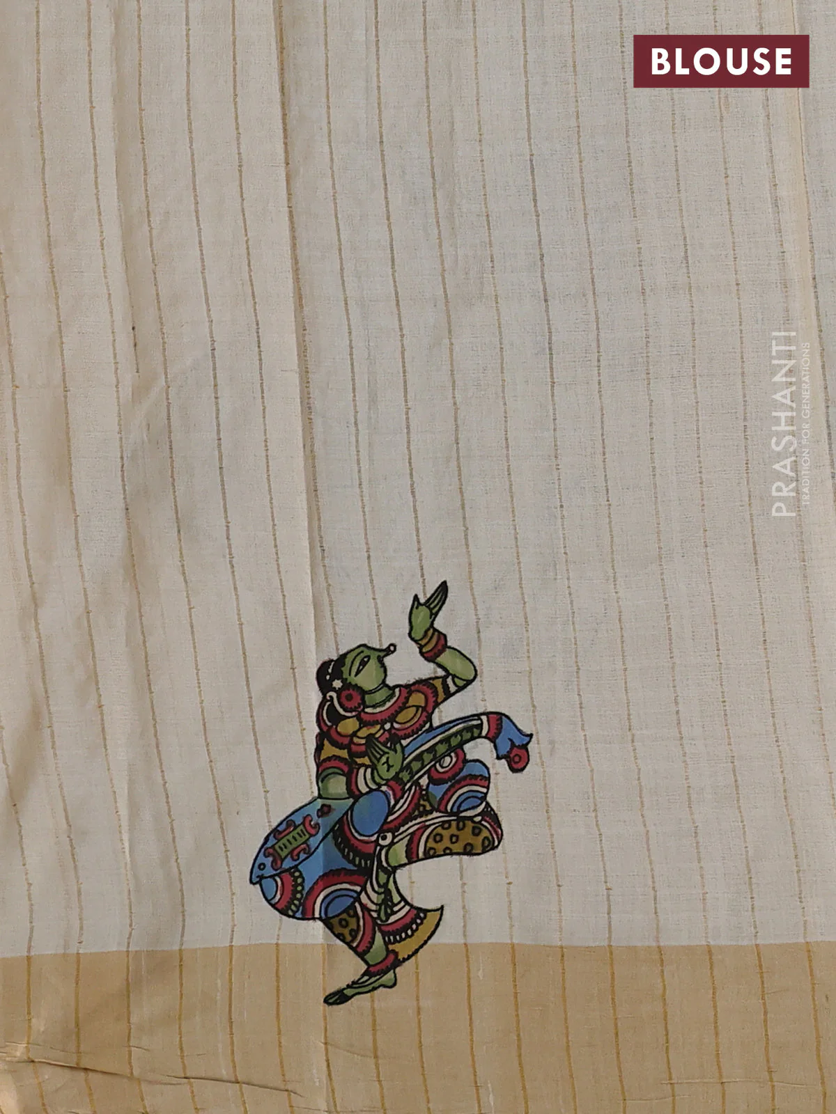 Pure tussar silk saree cream with kalamkari applique work - Image 3