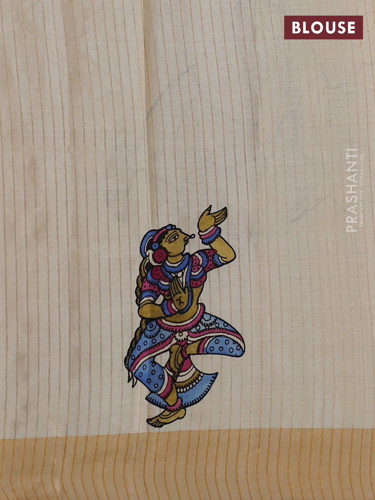 Pure tussar silk saree cream with kalamkari applique work - Image 3