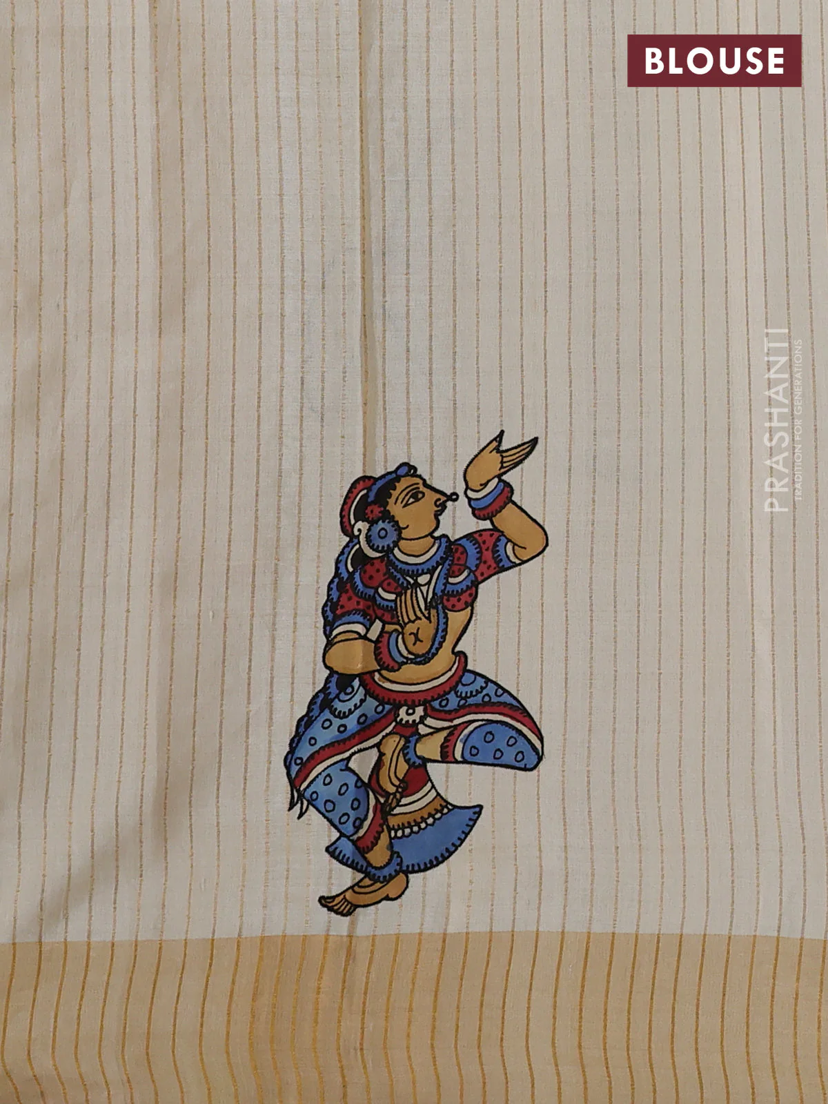 Pure tussar silk saree cream with kalamkari applique work - Image 3