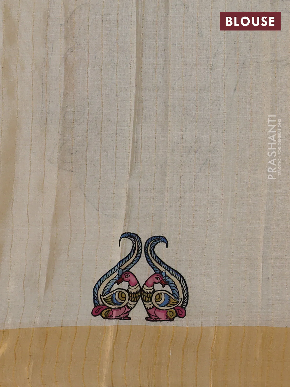 Pure tussar silk saree cream with kalamkari applique work - Image 3