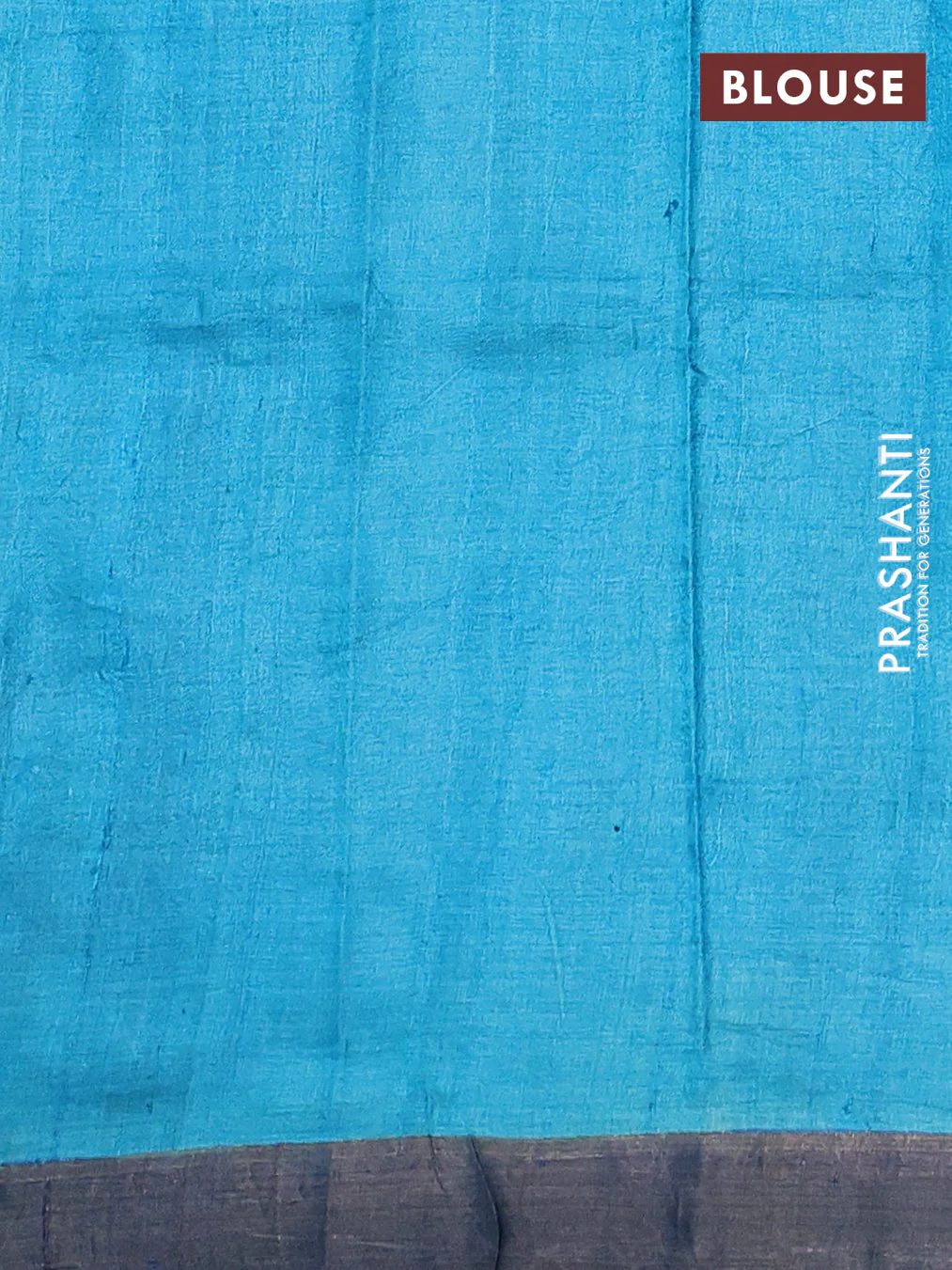 Pure tussar silk saree cs blue and blue with allover kalamkari hand painted prints and zari woven border - Image 3