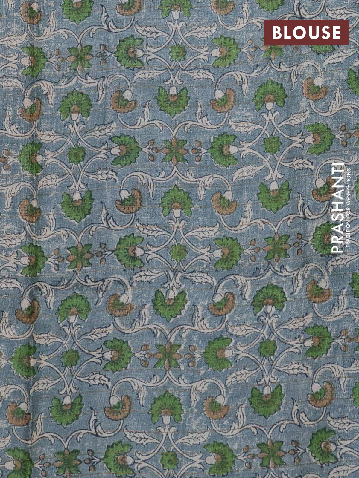 Pure tussar silk saree cs blue and grey with allover zari checked pattern and kalamkari printed border - Image 3