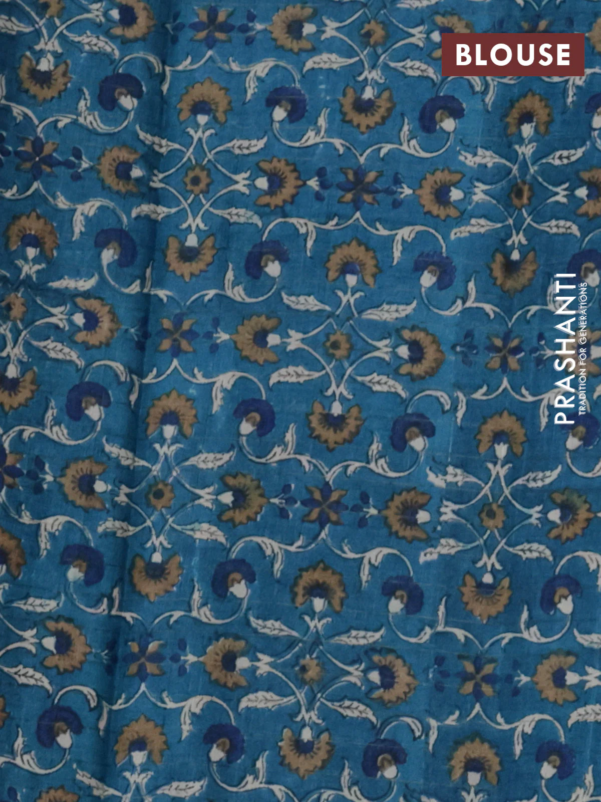 Pure tussar silk saree dark green and cs blue with allover zari checked pattern and kalamkari printed border - Image 3