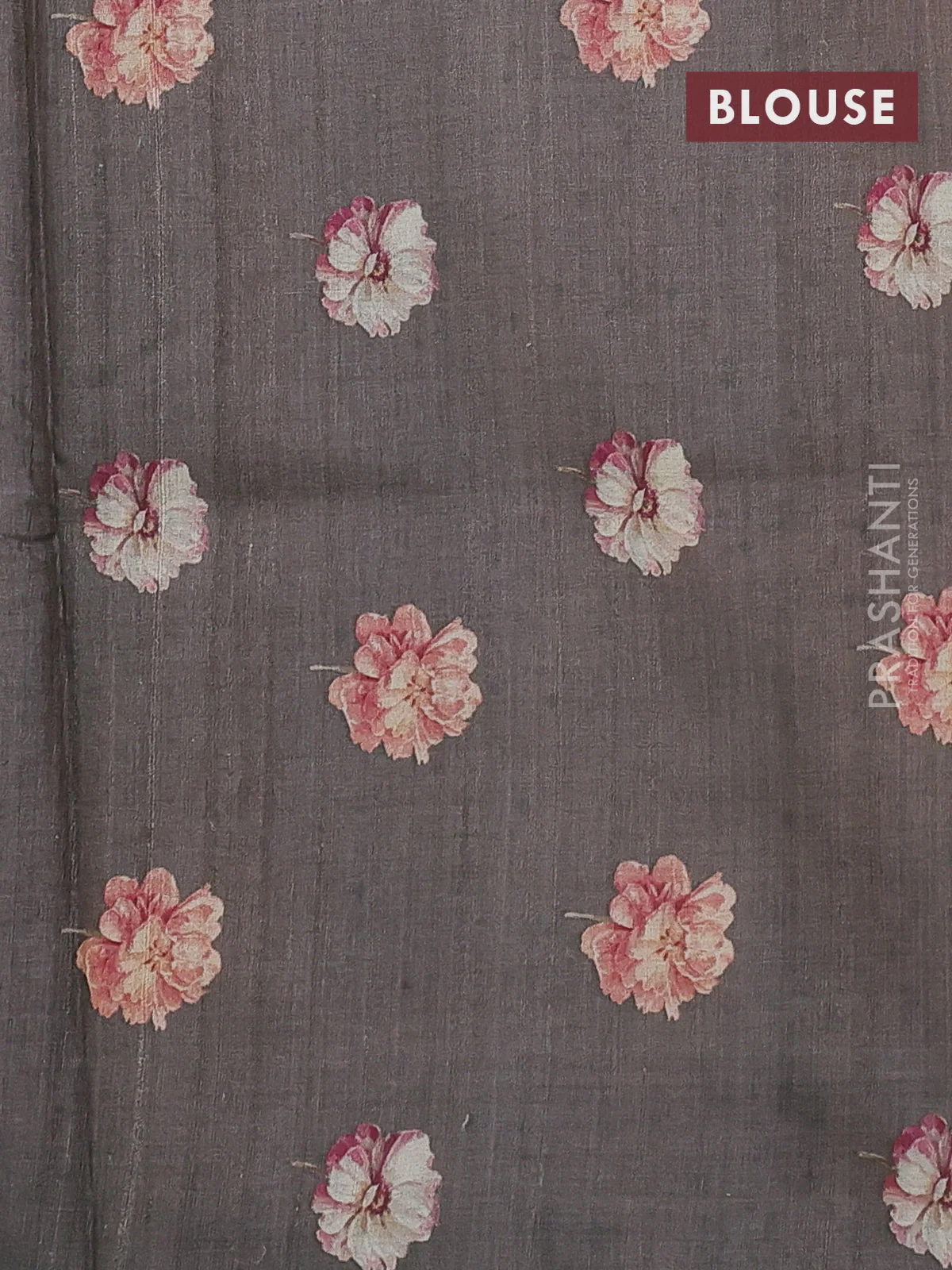 Pure tussar silk saree dark grey with allover floral digital prints in borderless style - Image 3