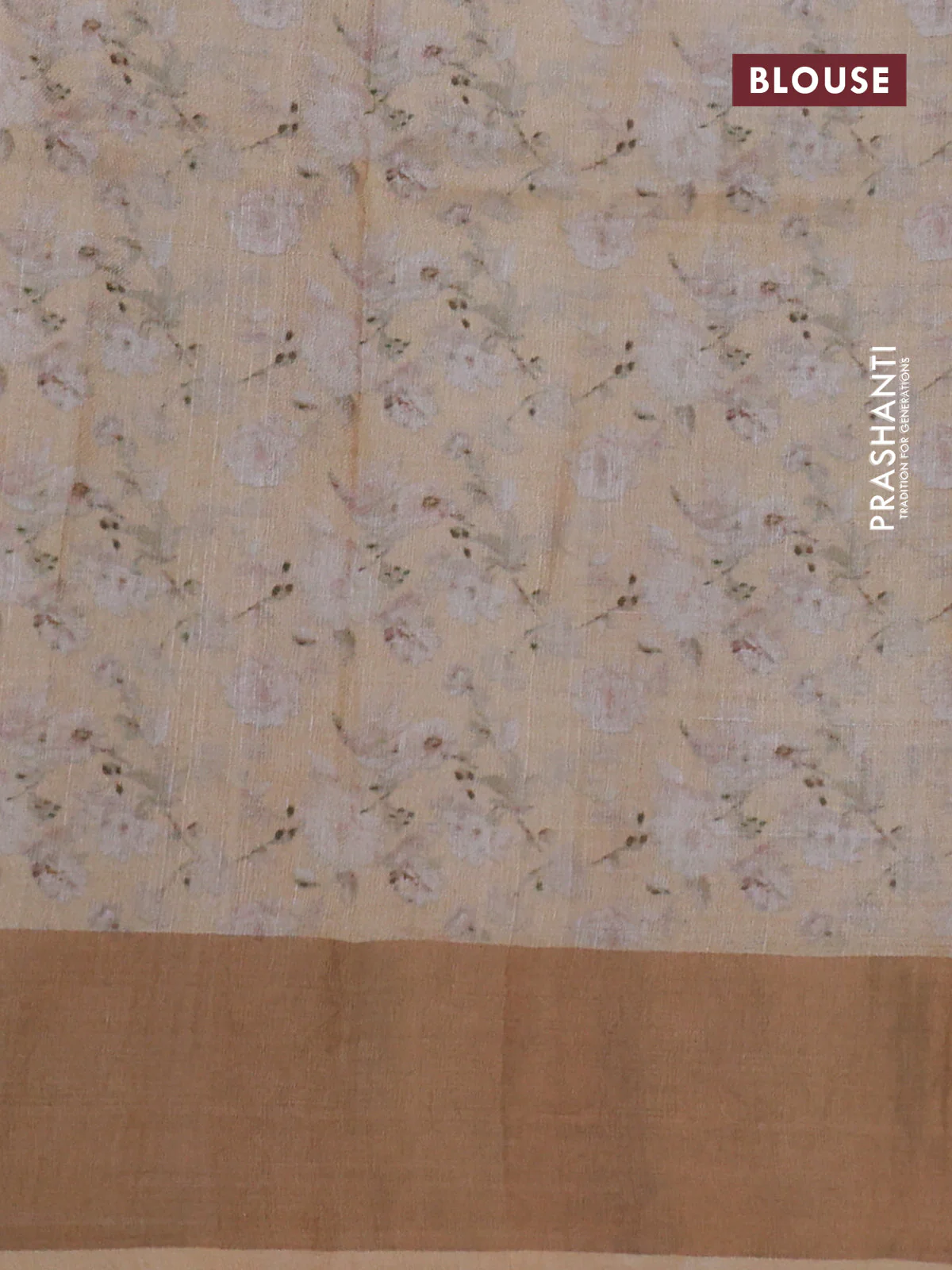 Pure tussar silk saree dark sandal with floral digital prints and zari woven border - Image 3