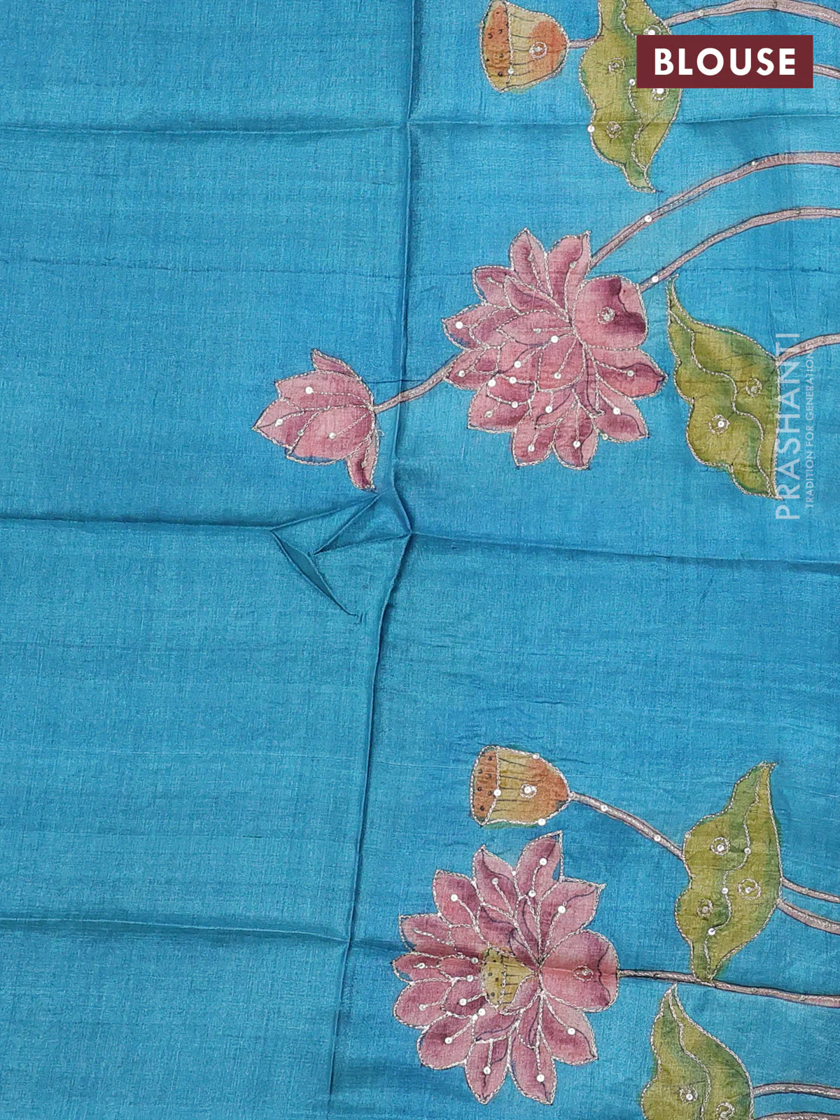 Pure tussar silk saree elephant grey and teal blue with allover zari woven checked pattern and zari woven border - Image 3