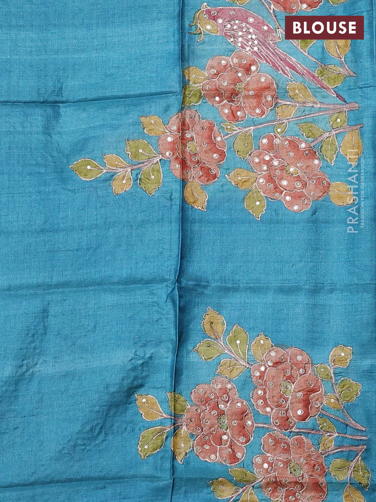 Pure tussar silk saree elephant grey and teal blue with allover zari woven checked pattern and zari woven border - Image 3