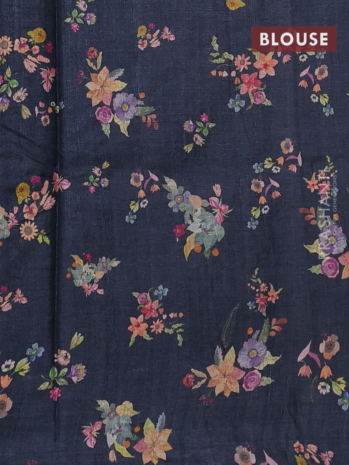 Pure tussar silk saree elephant grey with allover floral digital prints in borderless style - Image 3