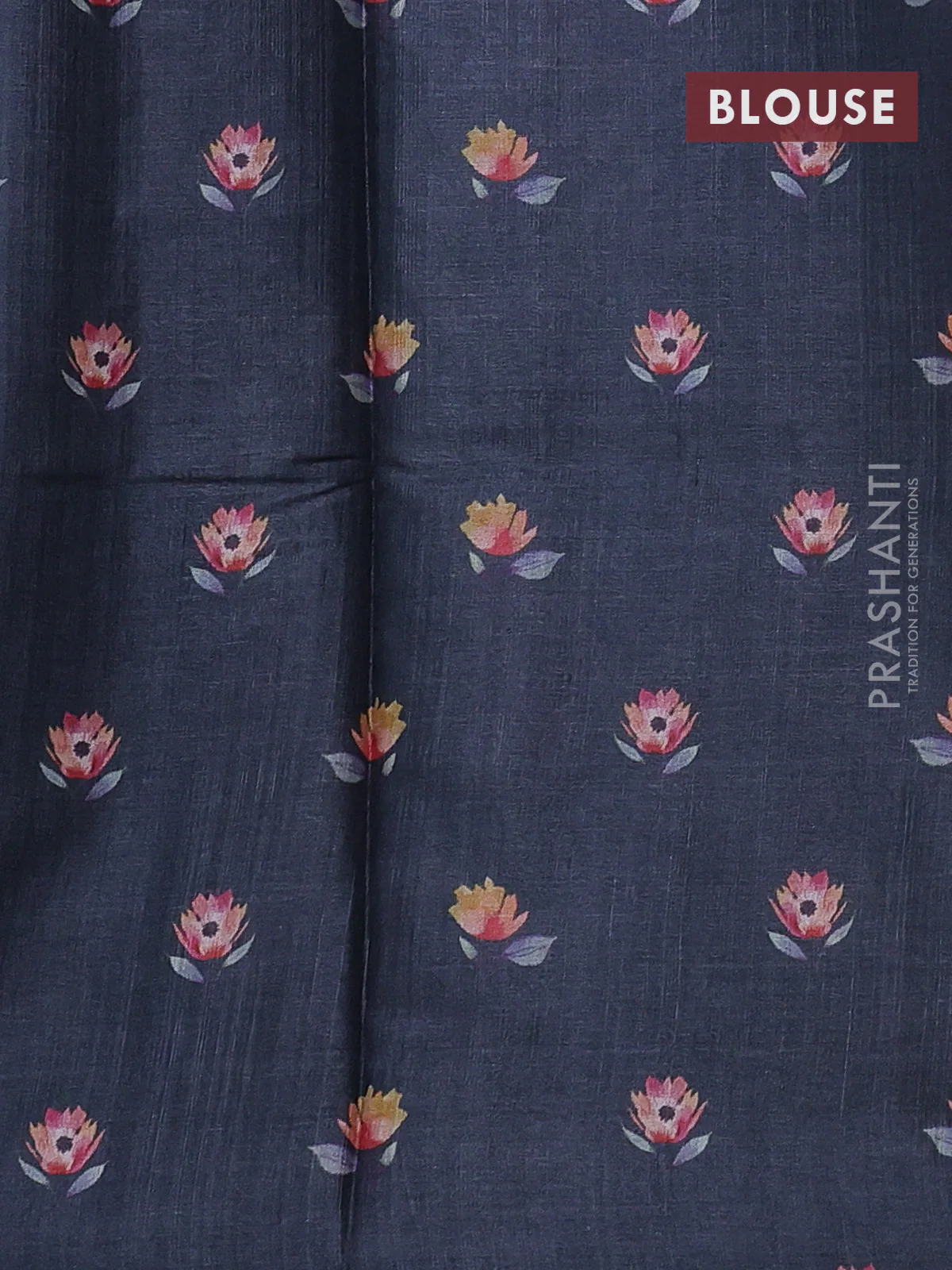 Pure tussar silk saree elephant grey with allover floral digital prints in borderless style - Image 3