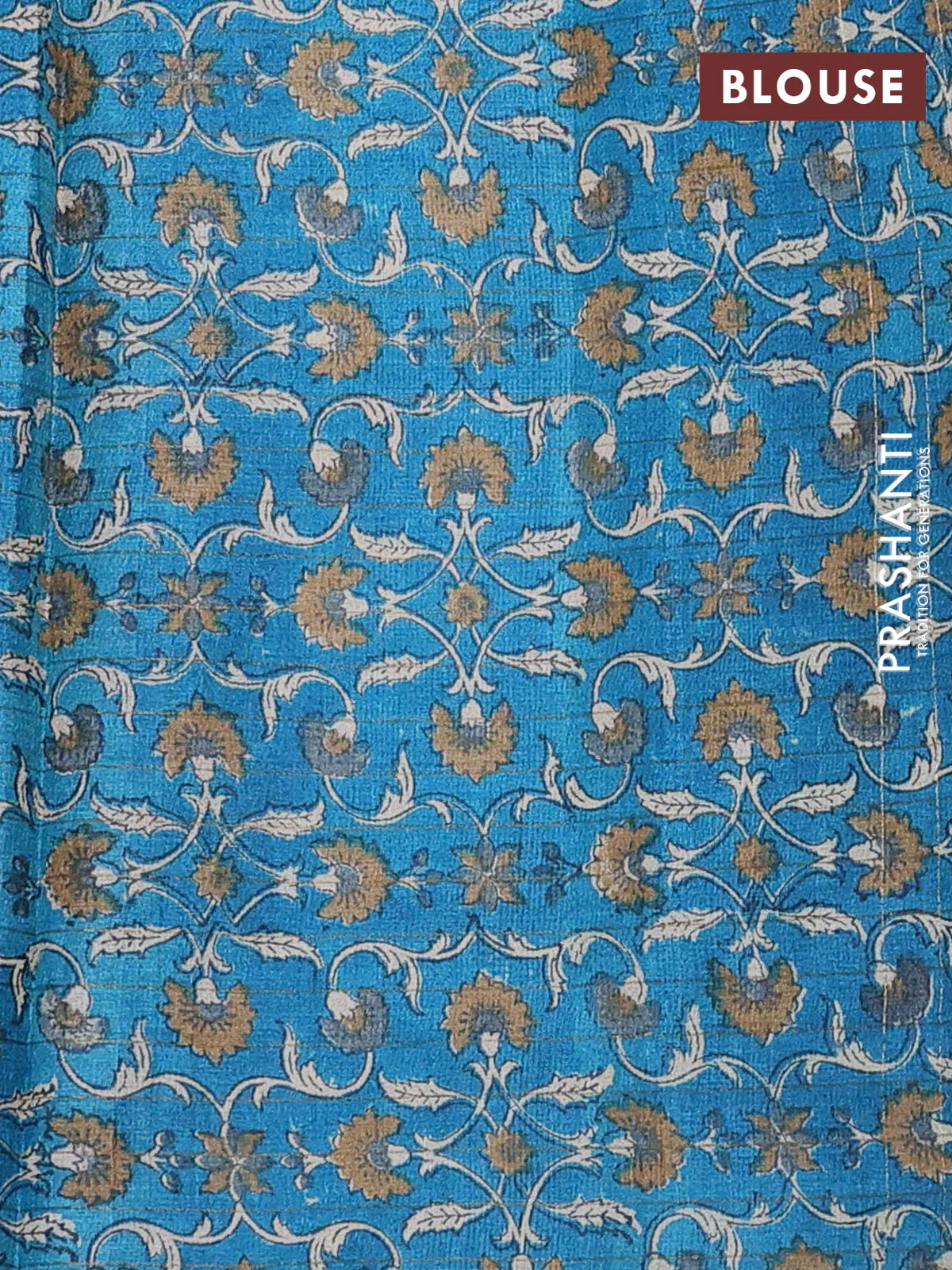 Pure tussar silk saree green and cs blue with allover zari checked pattern and kalamkari printed border - Image 3