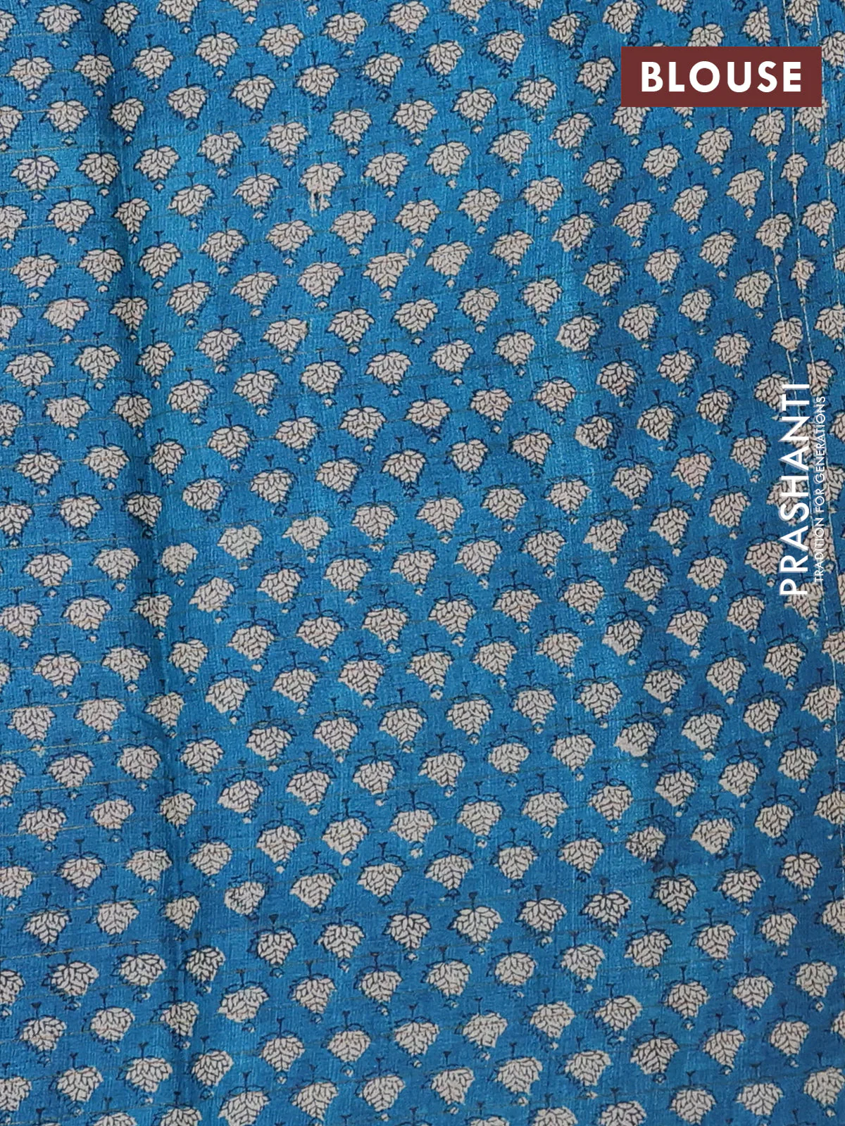 Pure tussar silk saree green and cs blue with allover zari checked pattern and printed border - Image 3
