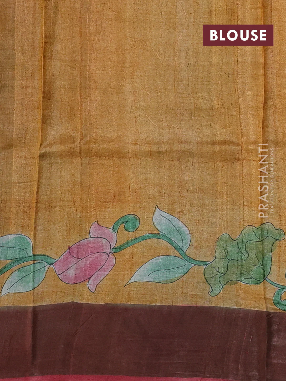 Pure tussar silk saree green and peacock blue with allover pichwai hand painted prints and zari woven border - Image 3