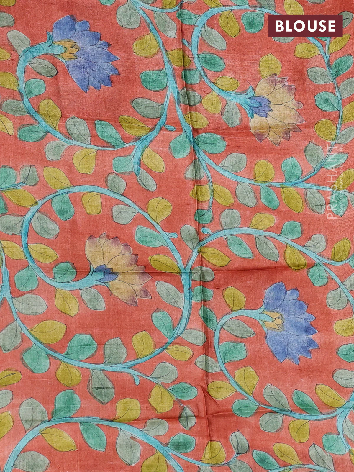 Pure tussar silk saree green and rustic orange with allover zari checked pattern and zari woven border - Image 3