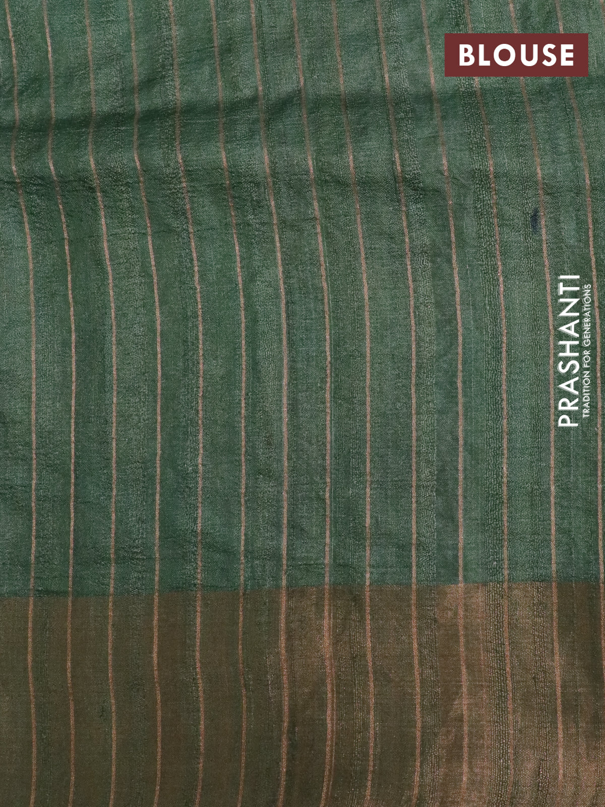 Pure tussar silk saree green shade with allover floral design pita work and zari woven border - Image 4