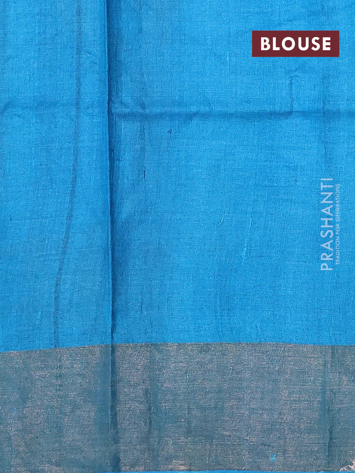 Pure tussar silk saree grey and cs blue with allover hand painted prints and zari woven border - Image 3