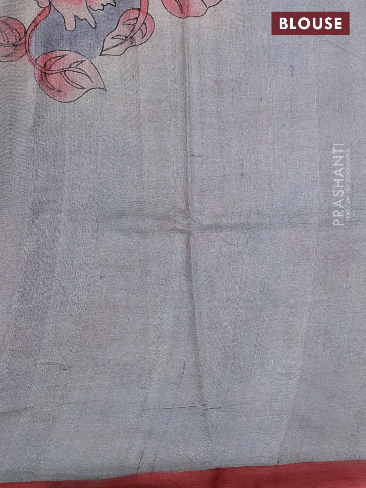 Pure tussar silk saree grey and red shade with hand painted prints and simple border - Image 3
