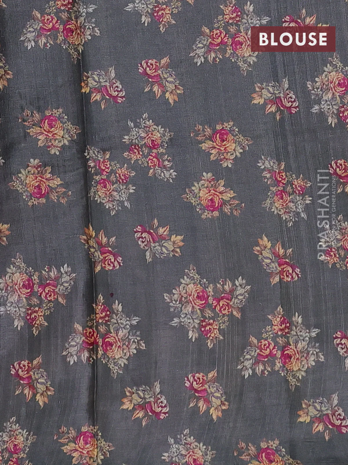 Pure tussar silk saree grey with allover floral digital prints in borderless style - Image 3