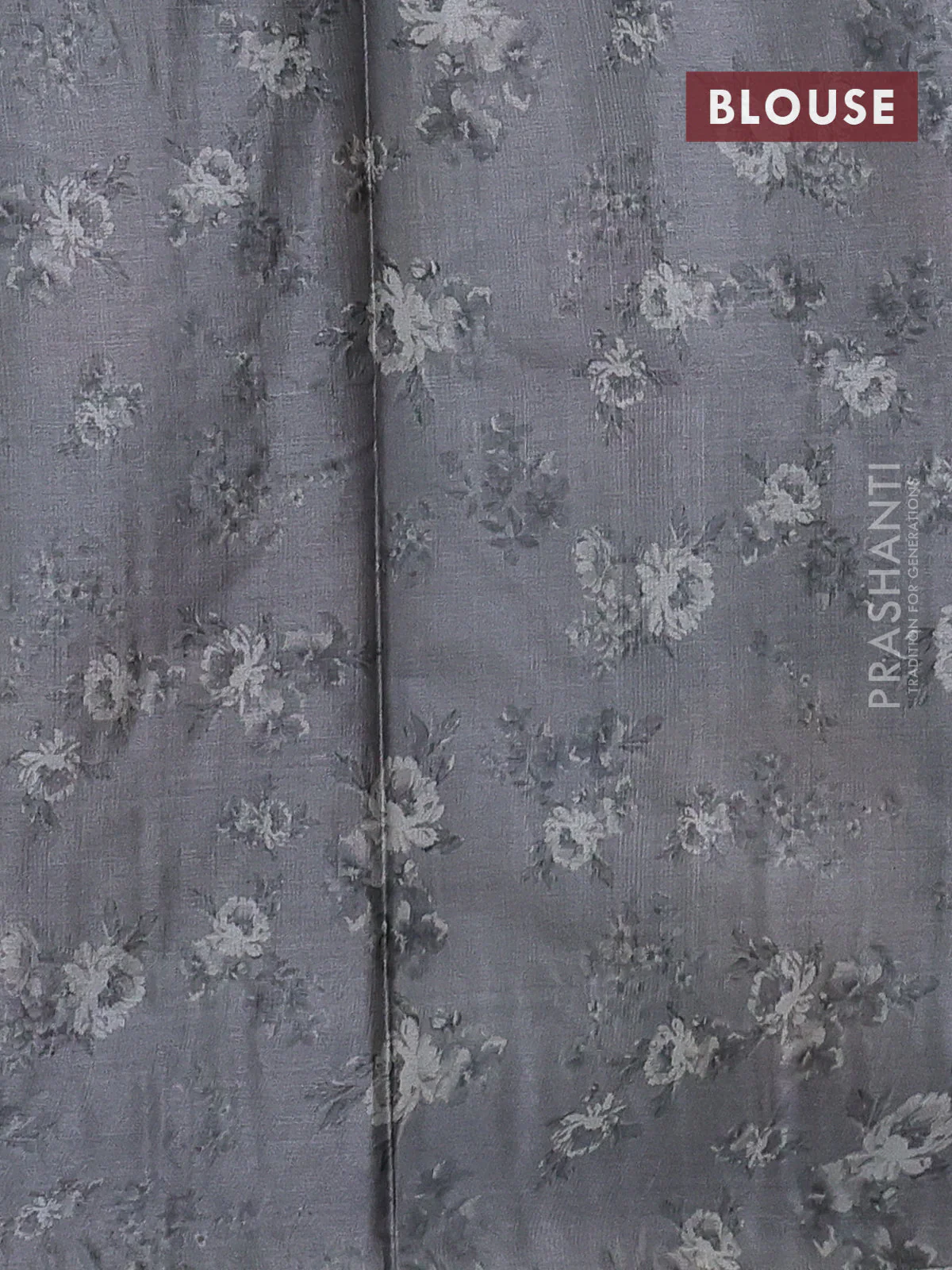 Pure tussar silk saree grey with allover floral digital prints in borderless style - Image 3