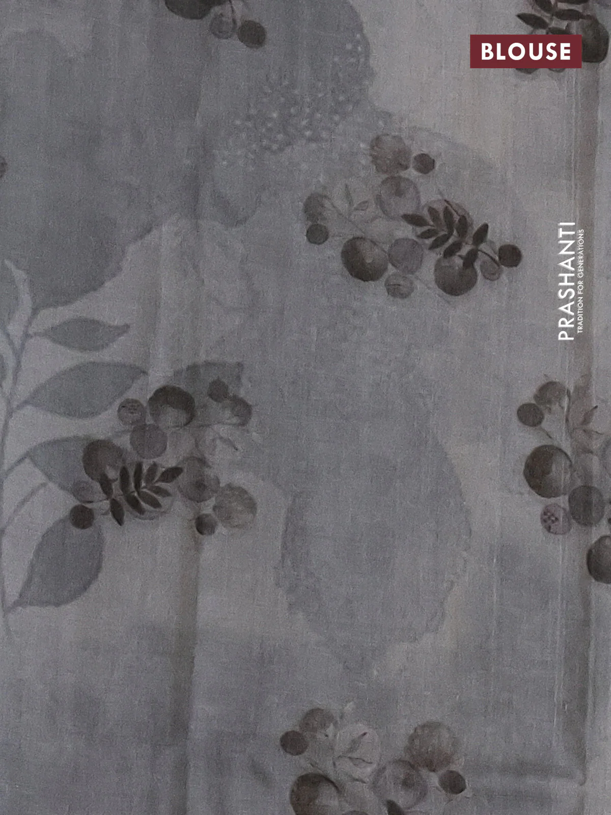 Pure tussar silk saree grey with allover prints in borderless style - Image 3