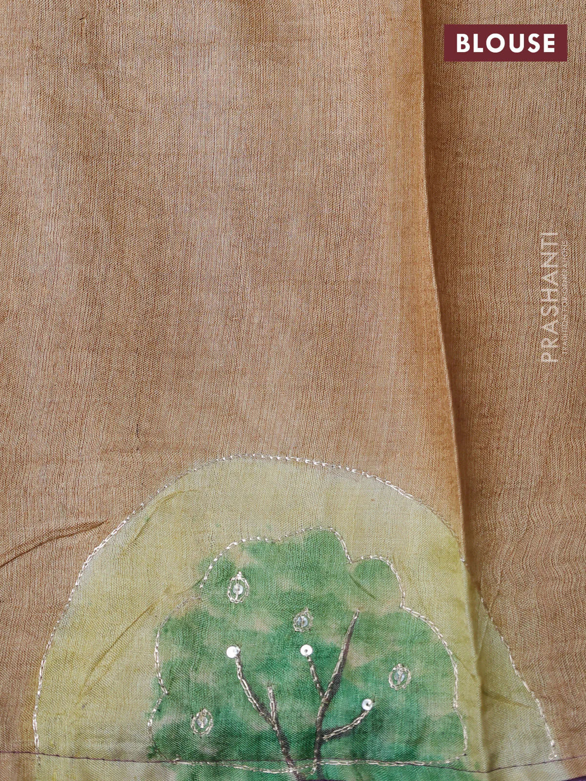 Pure tussar silk saree lavender and pastel brown shade with tie & dye prints and pita work pallu - Image 4