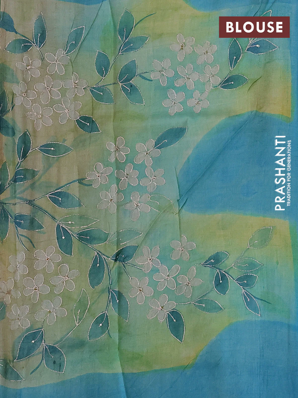 Pure tussar silk saree light green and beige with tie & dye prints & pita work and embroidery pallu - Image 4