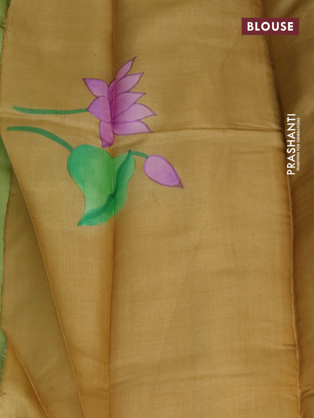 Pure tussar silk saree light green and sandal with plain body and pichwai hand painted pallu & border - Image 3