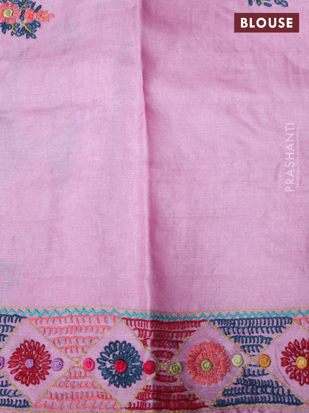 Pure tussar silk saree light pink with embrioidery work buttas and kantha stitch work pallu - Image 4