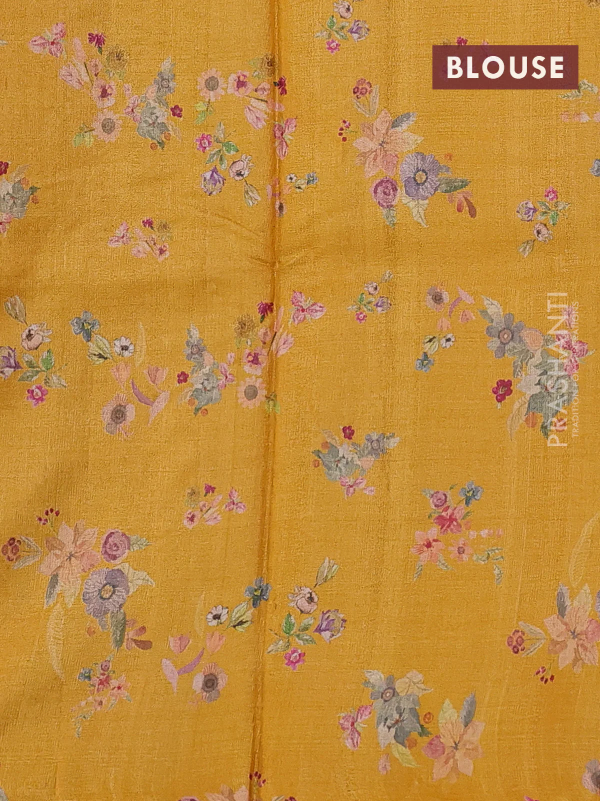 Pure tussar silk saree mango yellow with floral digital prints in borderless style - Image 3