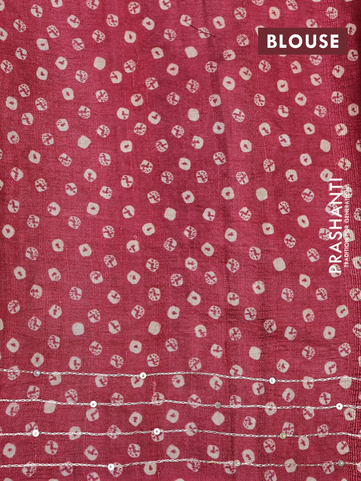 Pure tussar silk saree maroon with allover bandhani butta prints & pita work and zari line border - Image 14