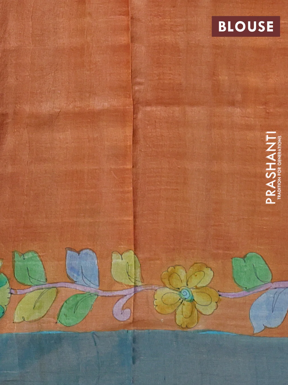 Pure tussar silk saree mauve pink and blue shade with allover kalamkari hand painted prints and zari woven border - Image 3