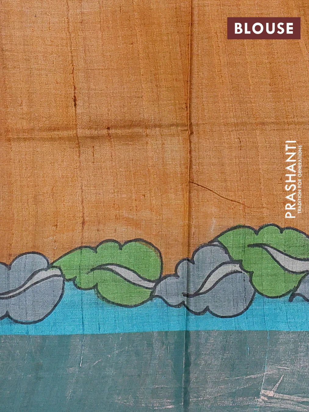 Pure tussar silk saree multi colour and teal blue with allover hand painted prints and zari woven border - Image 3