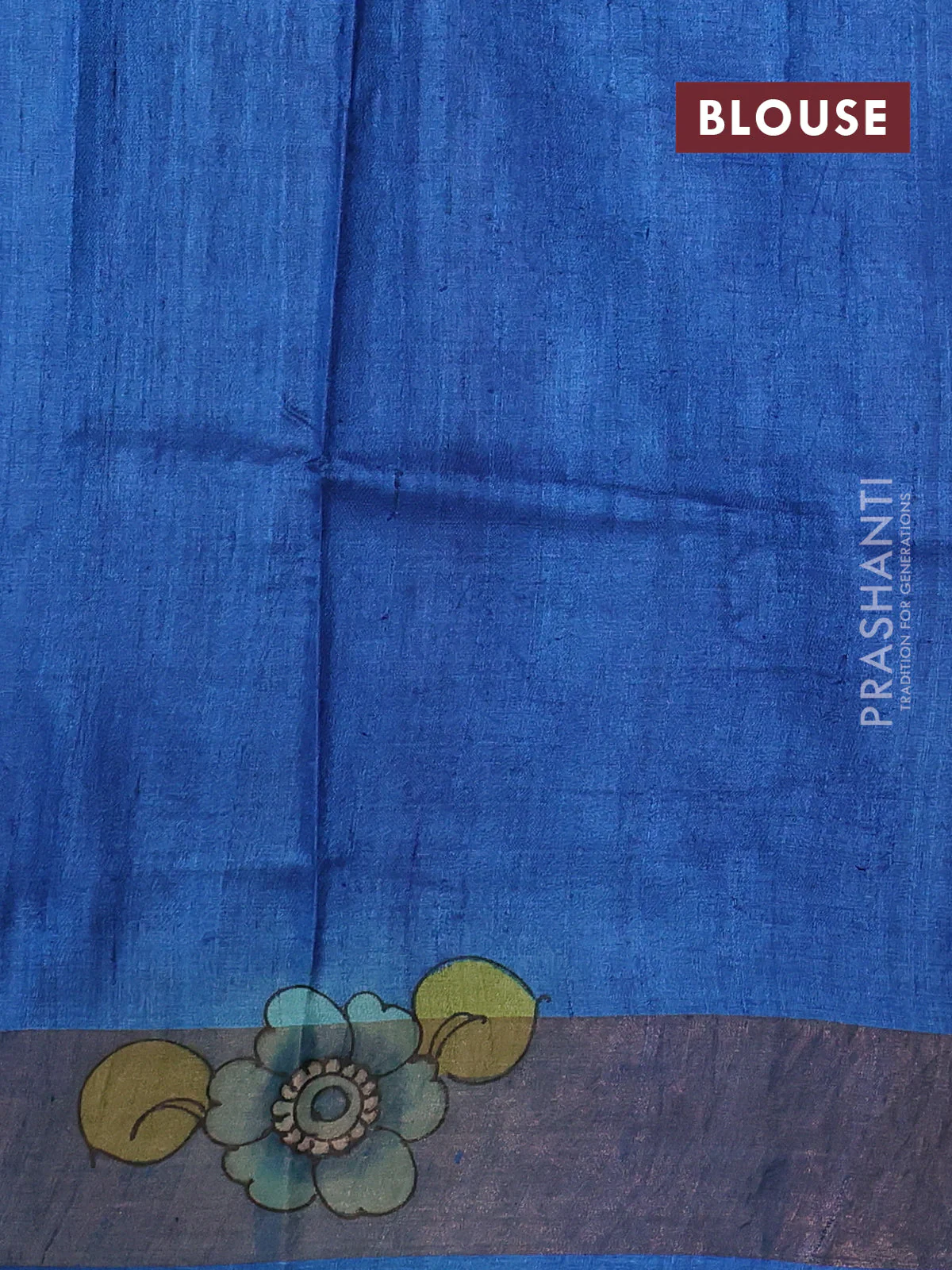Pure tussar silk saree mustard yellow and pastel green with allover kalamkari hand painted prints and zari woven border - Image 3