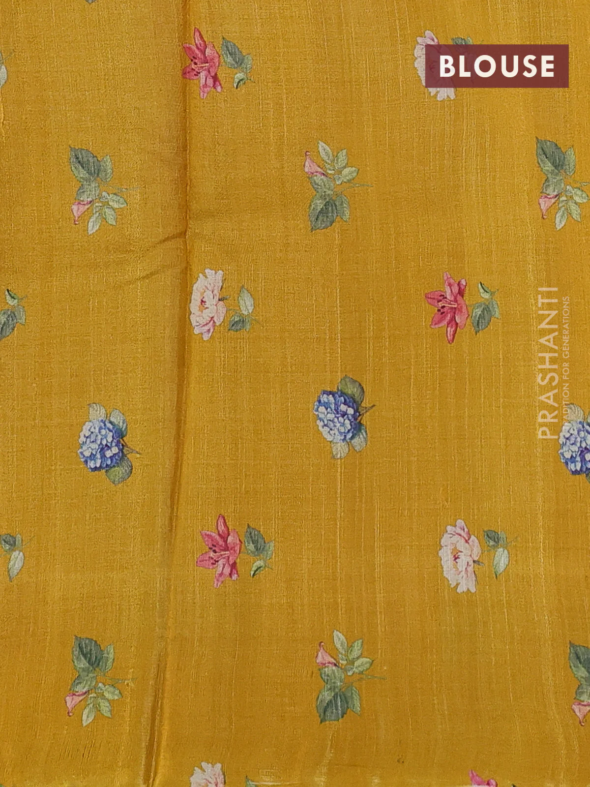 Pure tussar silk saree mustard yellow with allover floral digital prints in borderless style - Image 3