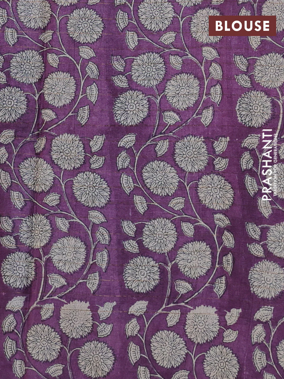 Pure tussar silk saree navy blue and wine shade with allover zari checked pattern and floral printed border - Image 3