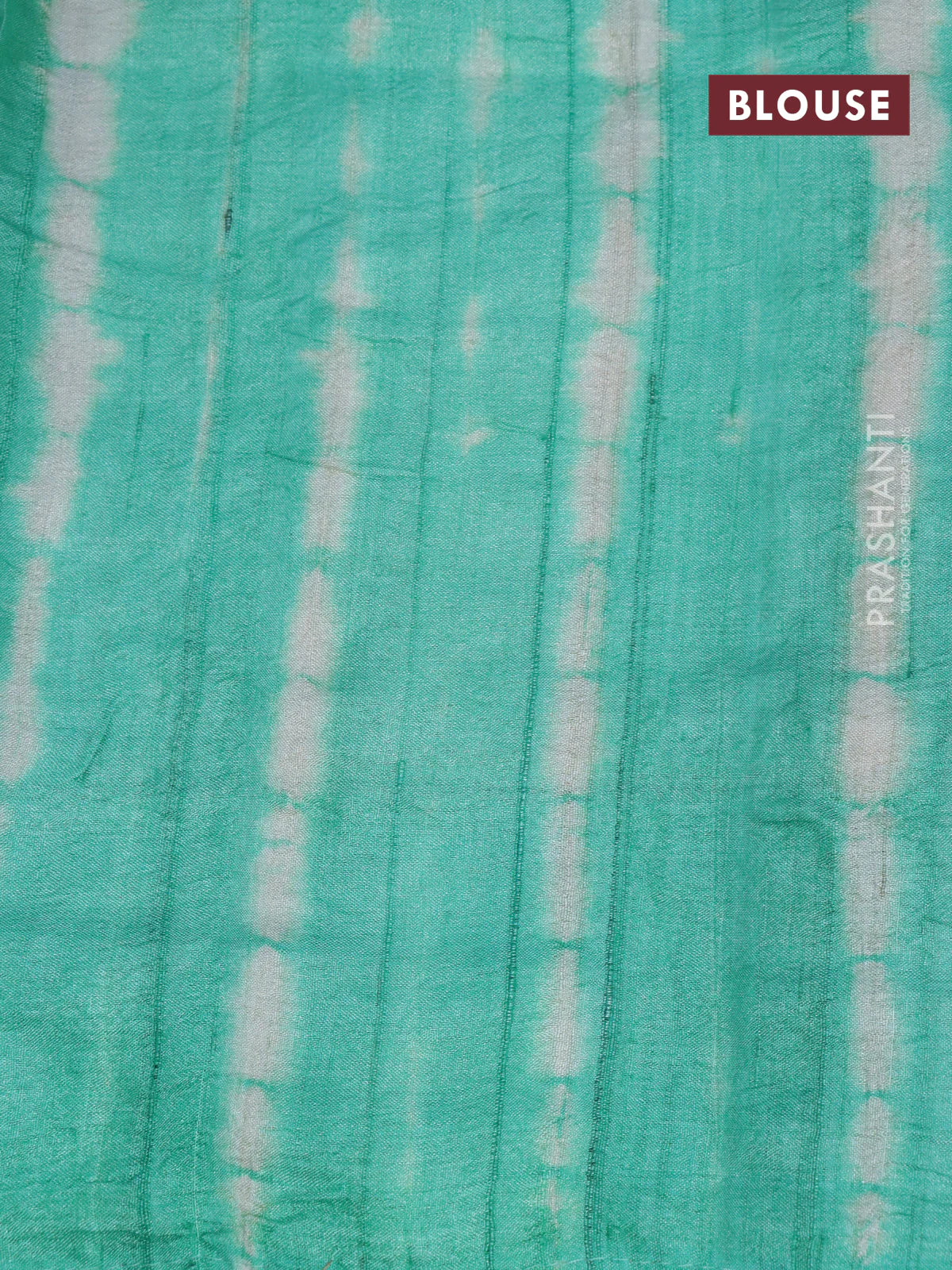 Pure tussar silk saree off white and teal green with allover embroidery work and tie & dye border - Image 5