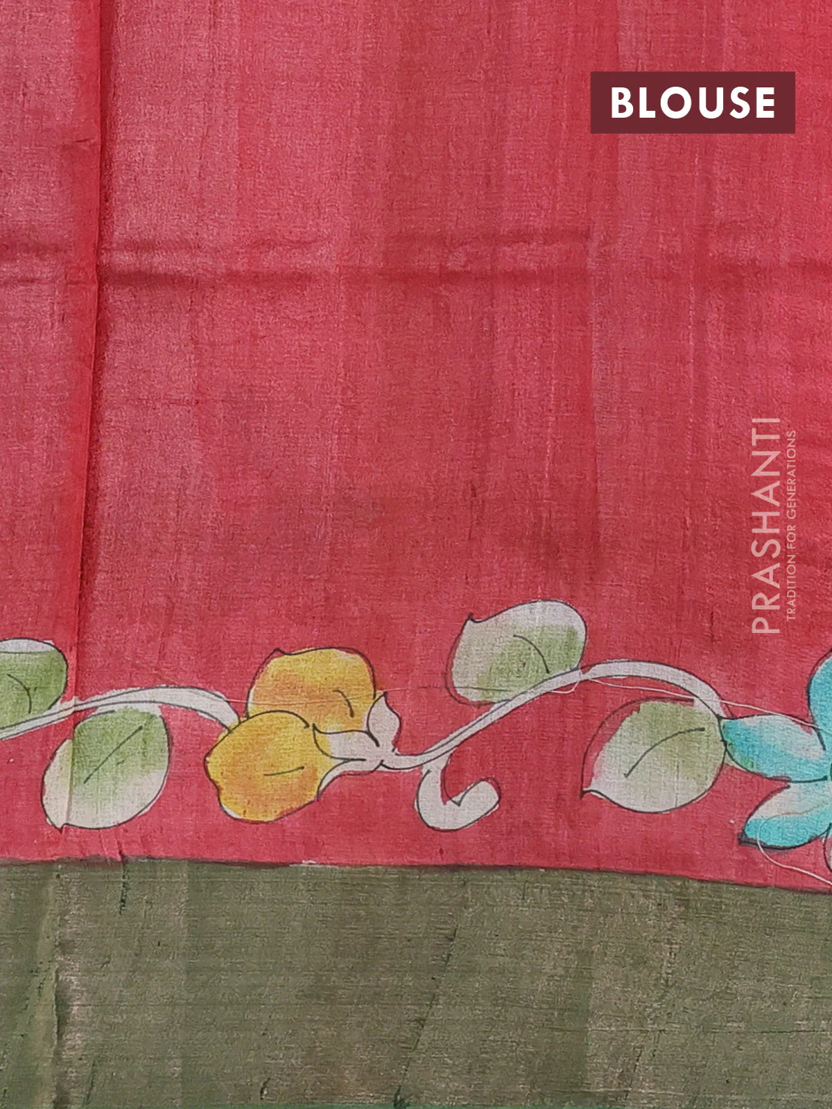 Pure tussar silk saree orange and brown with allover pichwai hand painted prints and zari woven border - Image 3