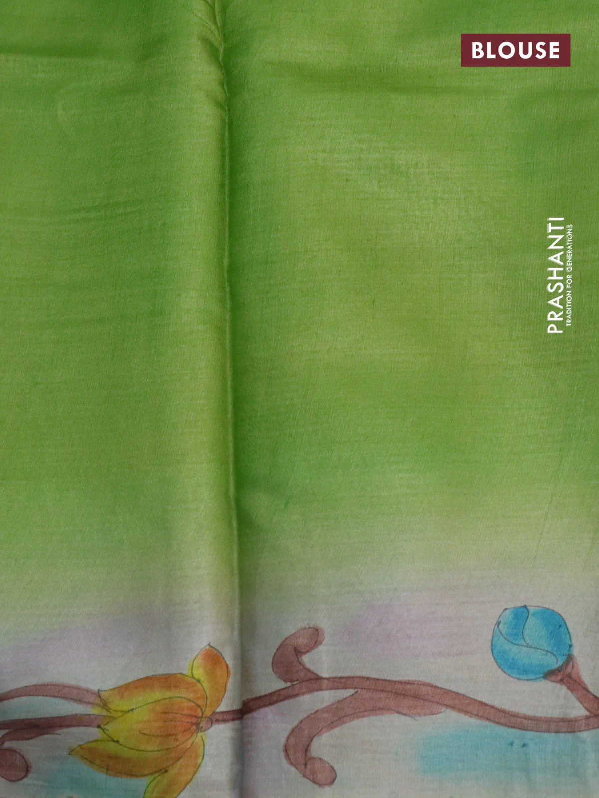 Pure tussar silk saree orange and light green with plain body and pichwai hand painted pallu & border - Image 3