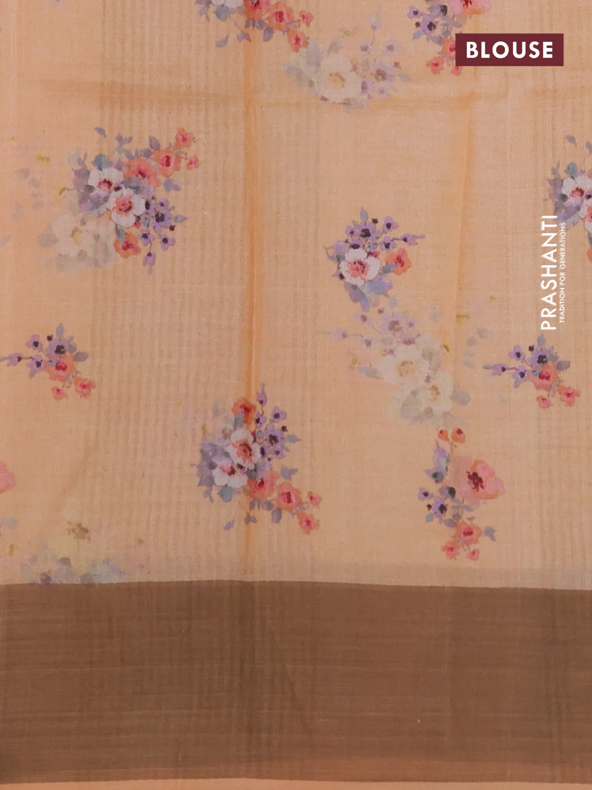 Pure tussar silk saree pale orange with floral digital prints and zari woven border - Image 3