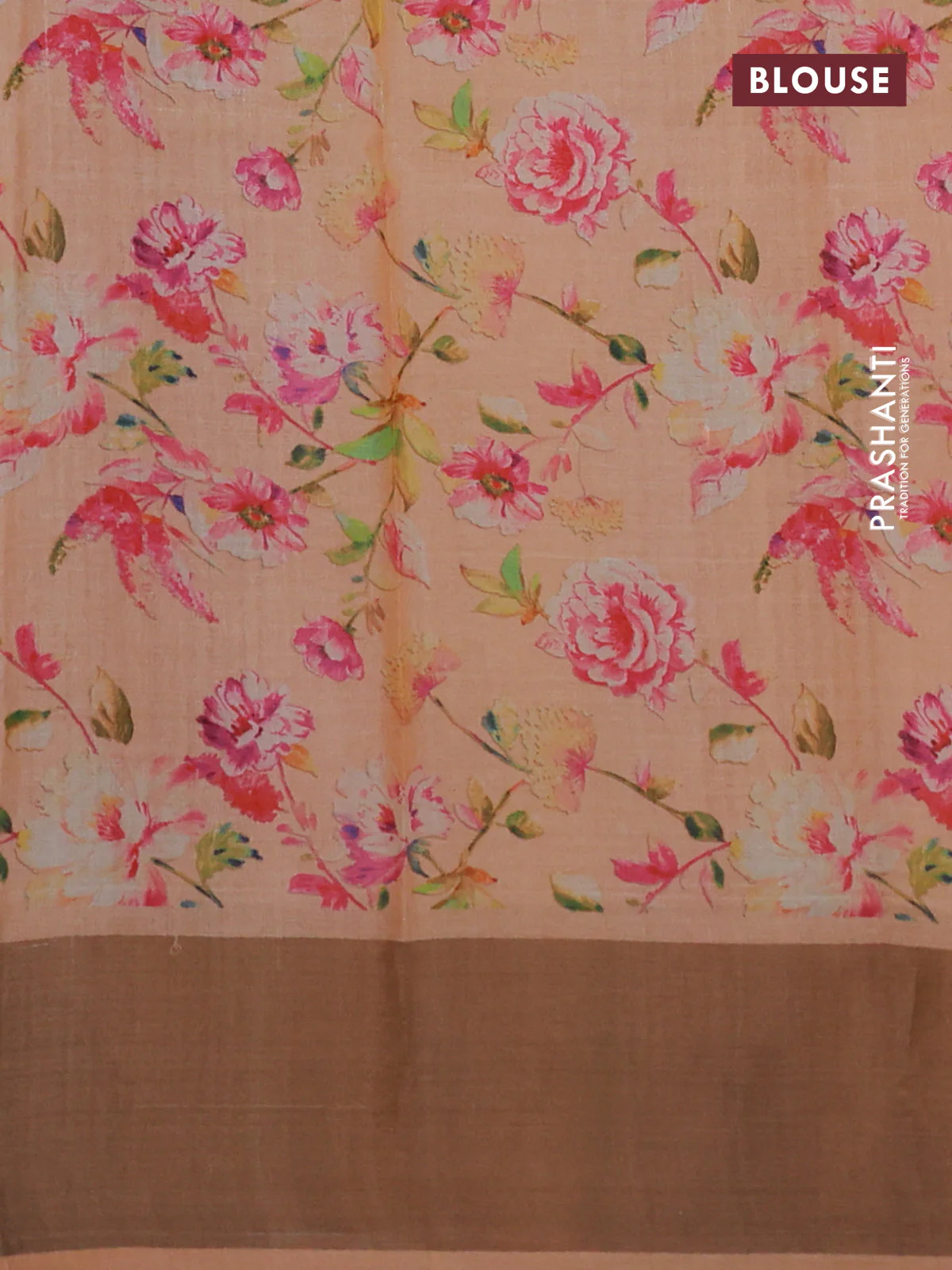 Pure tussar silk saree pale orange with floral digital prints and zari woven border - Image 3