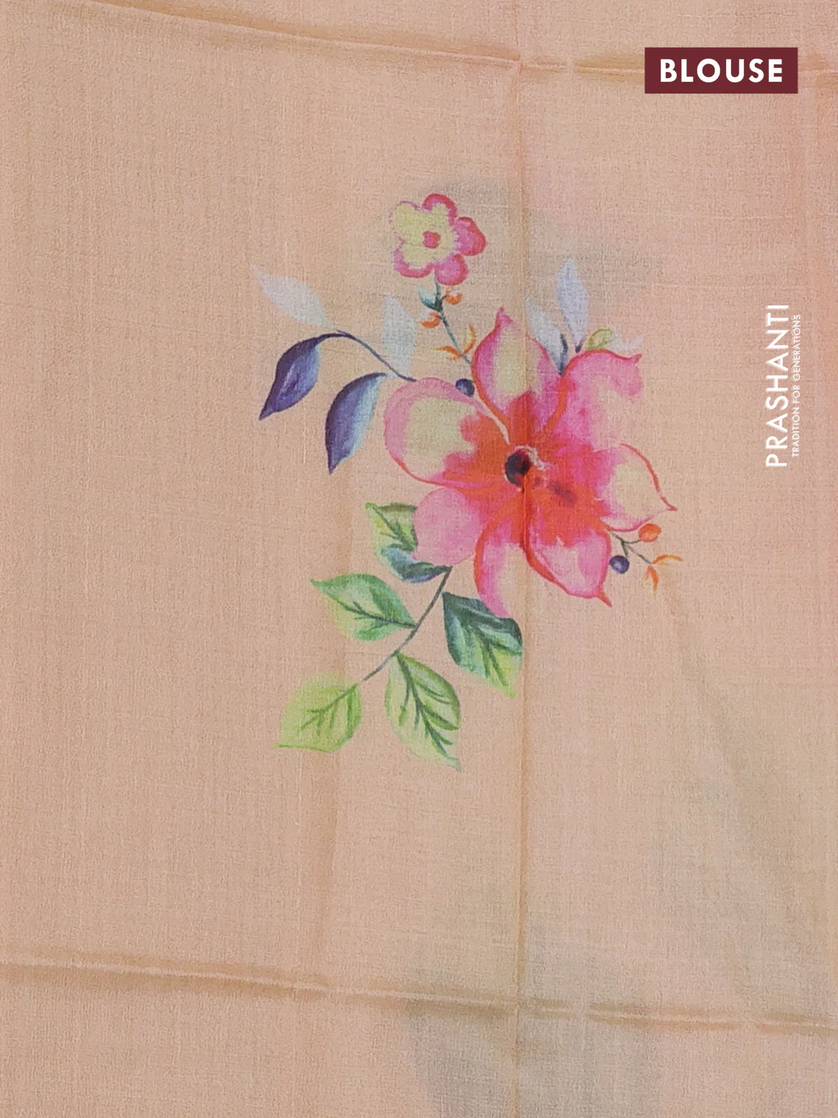 Pure tussar silk saree pale orange with floral digital prints and zari woven border - Image 3
