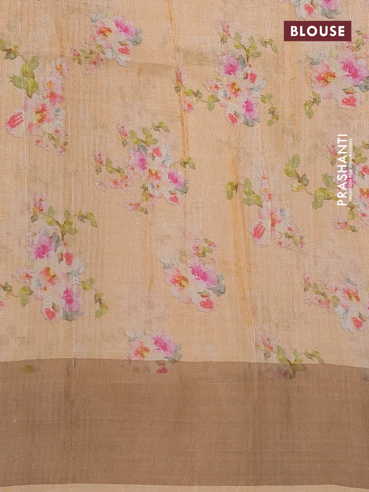 Pure tussar silk saree pale orange with floral digital prints and zari woven border - Image 3