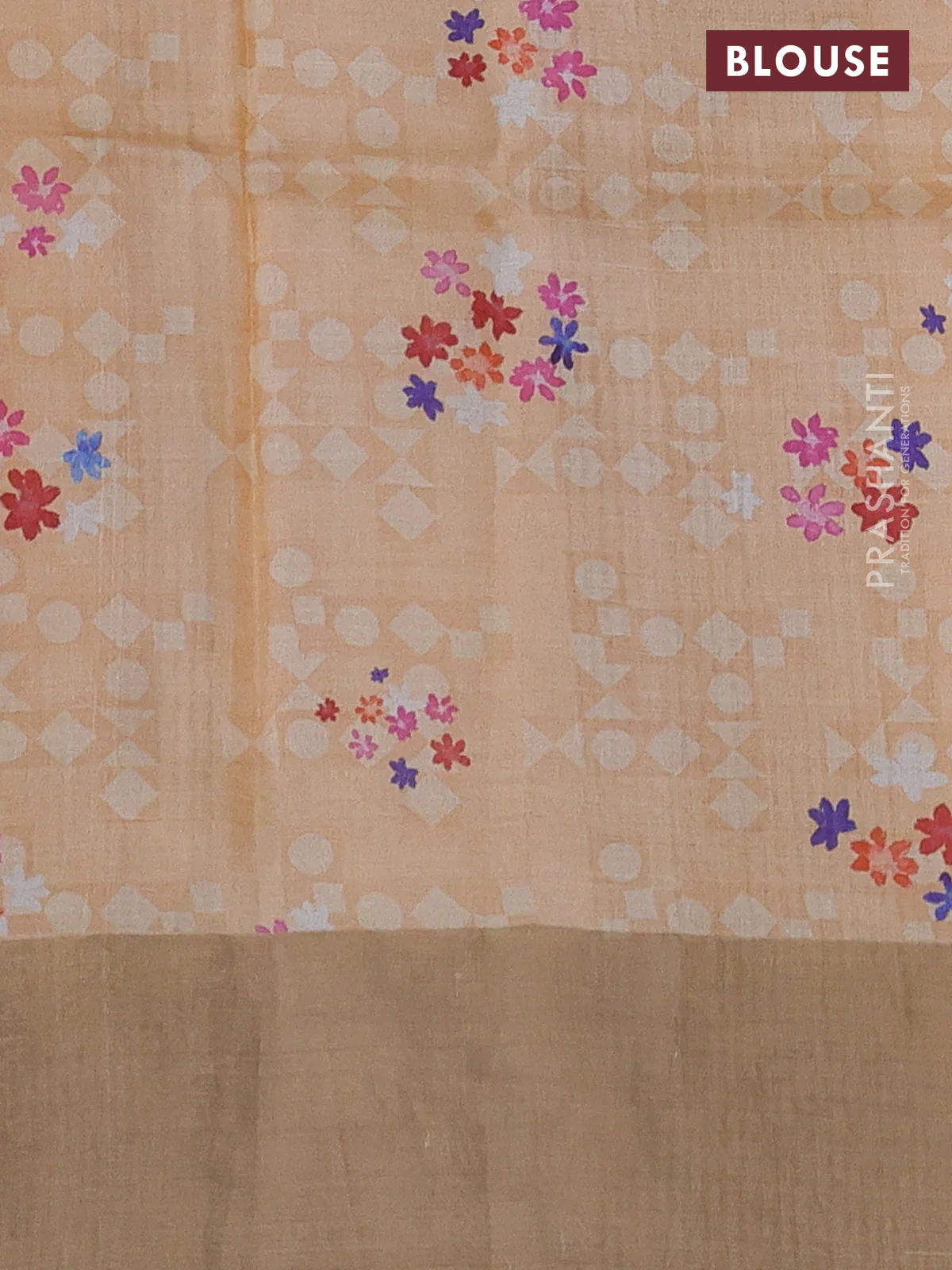 Pure tussar silk saree pale orange with floral digital prints and zari woven border - Image 3