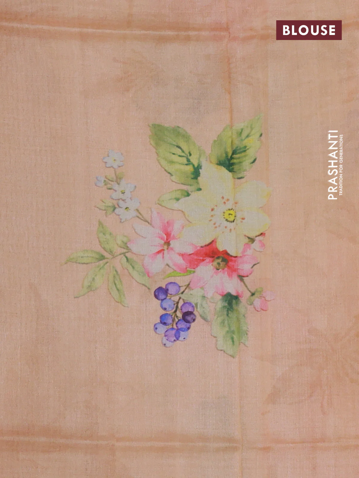 Pure tussar silk saree pale orange with floral digital prints and zari woven border - Image 3