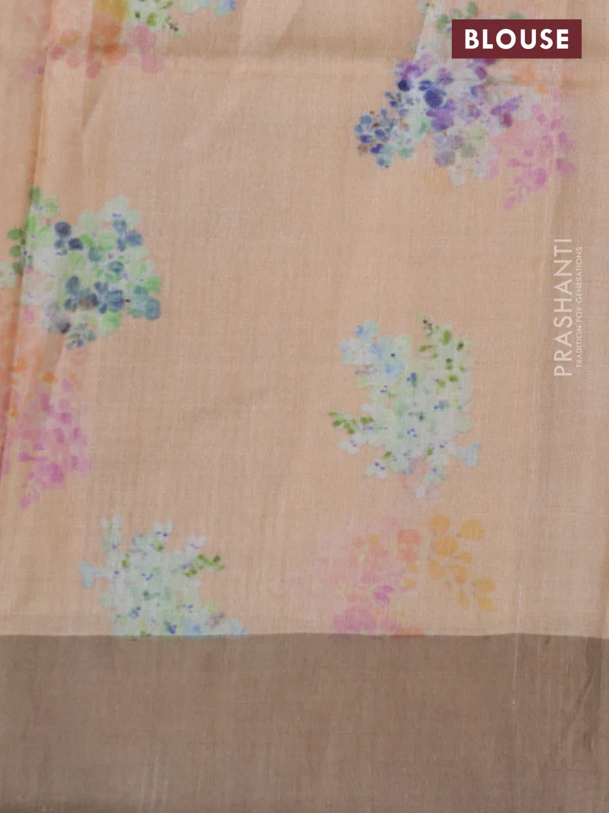 Pure tussar silk saree pale orange with floral digital prints and zari woven border - Image 3