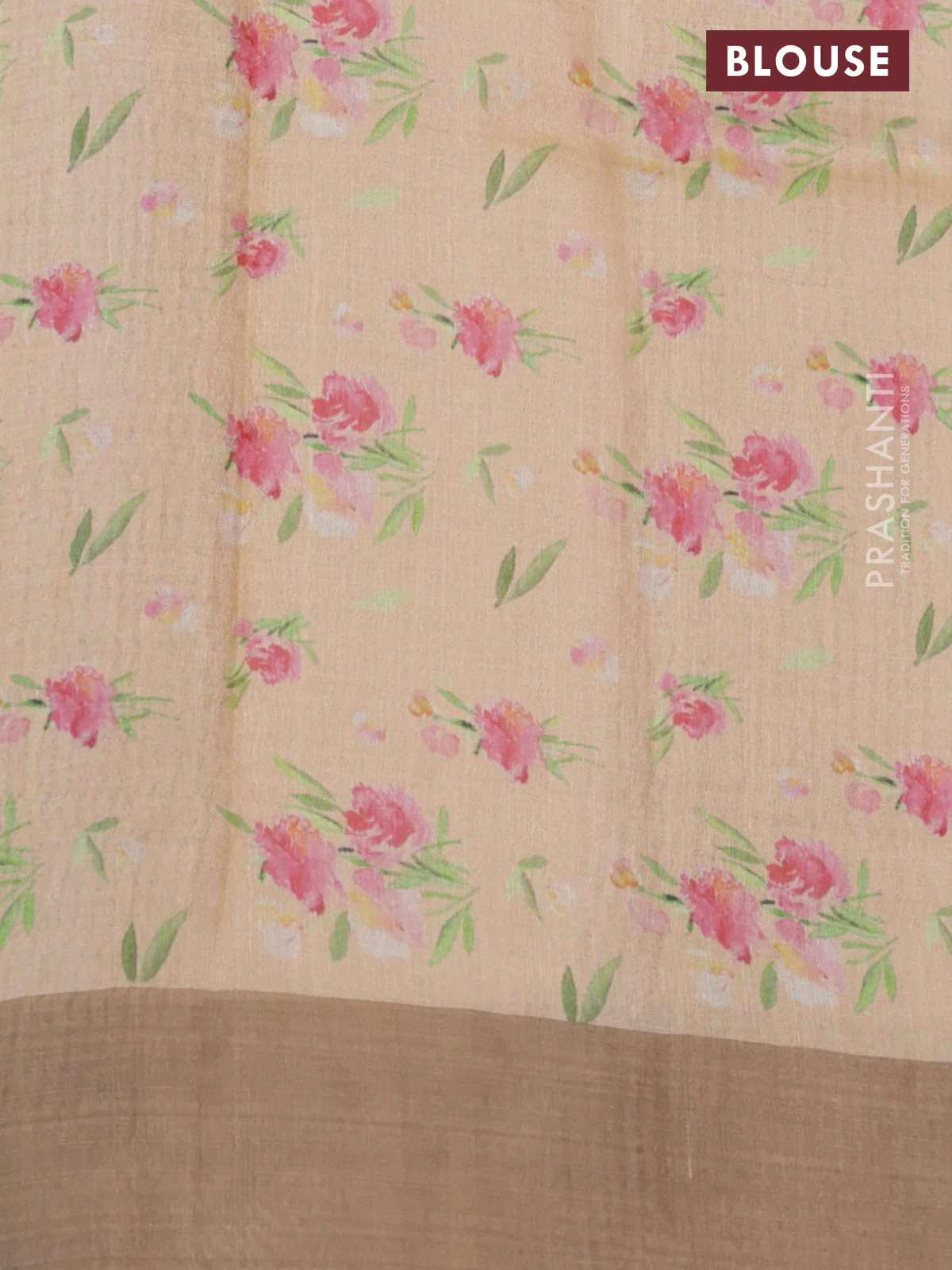 Pure tussar silk saree pale orange with floral digital prints and zari woven border - Image 3