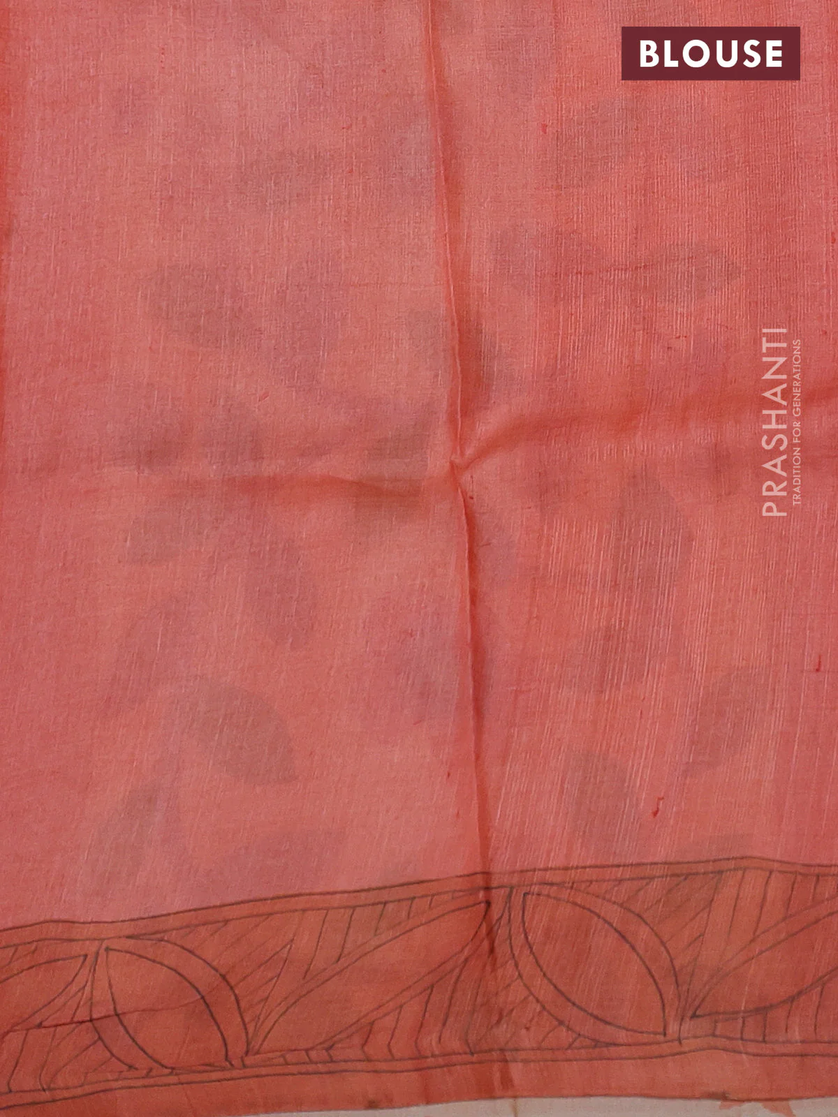 Pure tussar silk saree pale yellow and rustic orange with kalamkari hand painted prints and printed border - Image 3