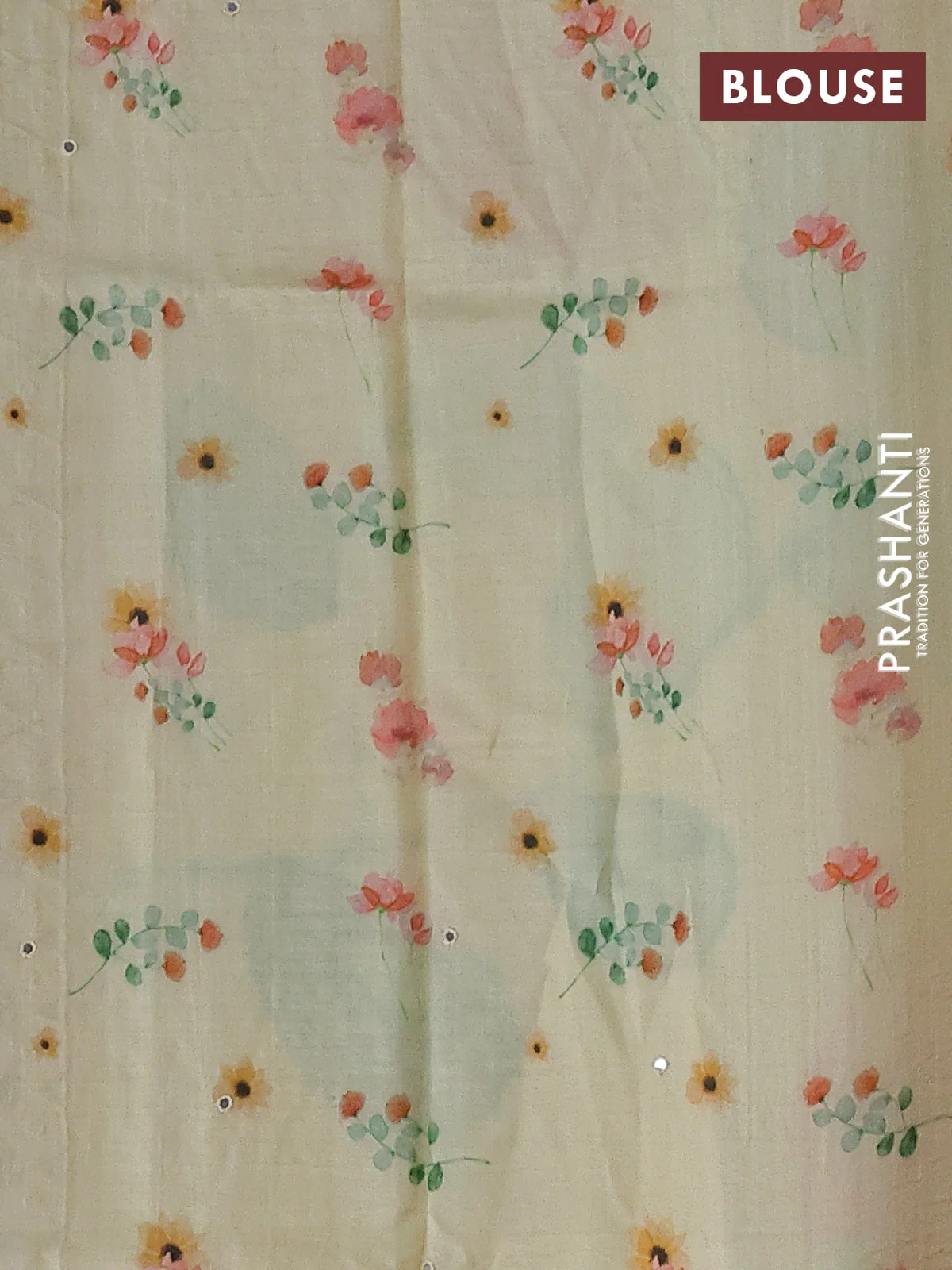 Pure tussar silk saree pale yellow with floral digital prints and cut work border - Image 4