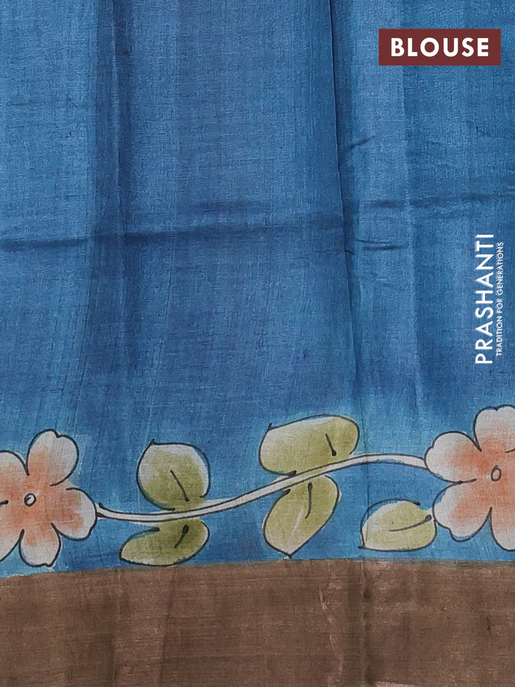 Pure tussar silk saree pastel green and brown with allover hand painted prints and zari woven border - Image 3